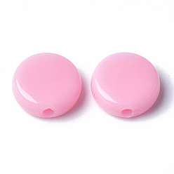 HotPink Opaque Acrylic Beads, Flat Round, Pearl Pink, 18x7mm, Hole: 3mm, about 300pcs/500g