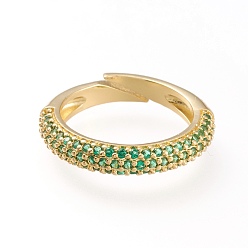Green Adjustable Brass Micro Pave Cubic Zirconia Cuff Rings, Open Rings, Long-Lasting Plated, Golden, Green, Size 5, 16mm