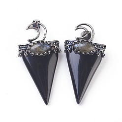 Obsidian Natural Obsidian Big Pendants, with Brass Findings, Triangle, Antique Silver, 53~58x28~29x16~18mm, Hole: 5x7mm