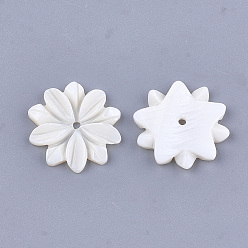 Creamy White Carved Freshwater Shell Beads, Flower, Ivory, 20x19x2.5mm, Hole: 1.5mm