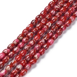 Rouge Brins de perles de jaspe impérial naturel, teint, riz, rouge, 6x4.5mm, Trou: 0.5mm, Environ 68 pcs/chapelet, 15.94 pouce (40.5 cm)