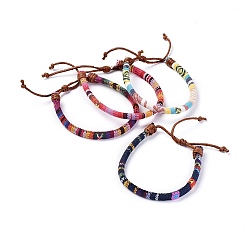Mixed Color Rope Cloth Ethnic Cords Bracelets, with Waxed Cotton Cords, Mixed Color, 2-1/8 inch~3 inch(5.4~7.6cm)