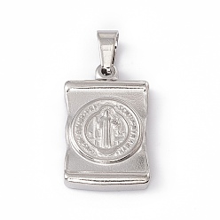 Stainless Steel Color 304 Stainless Steel Pendant, Rectangle with Jesus and Cross, Stainless Steel Color, 25.5x17x4mm, Hole: 6x5mm