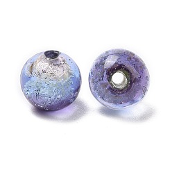 Purple Handmade Silver Foil Glass Beads, Luminous Style, Glow in the Dark, Round, Purple, 10mm, Hole: 1.4mm