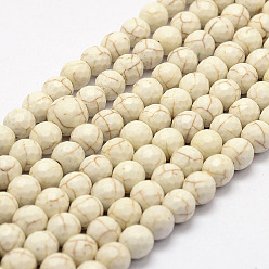 Beige Faceted Synthetical Turquoise Beads Strands, Round, Dyed, Beige, 10mm, Hole: 1.2mm, about 38~39pcs/strand, 13.8 inch