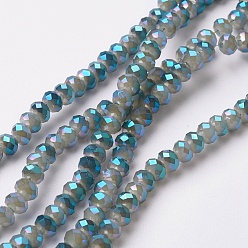 Gris Perles en verre electroplate, plein arc-en-plaqué, facette, rondelle, grises , 4~4.5x3mm, Trou: 0.5mm, Environ 130~135 pcs/chapelet, 15.5~16 pouce (39~40 cm)