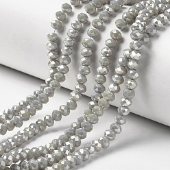 Gris Foncé Plaquer des brins de perles de verre opaques, plein arc-en-plaqué, facette, rondelle, gris foncé, 4x3mm, Trou: 0.4mm, Environ 123~127 pcs/chapelet, 16.5~16.9 pouce (42~43 cm)