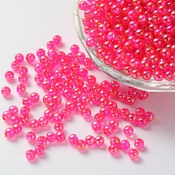 Fuchsia Eco-Friendly Transparent Acrylic Beads, Round, AB Color, Fuchsia, 6mm, Hole: 1.5mm, about 4000pcs/500g