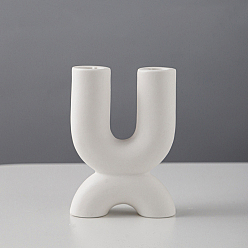 White Ceramics 2 Arm Candlestick Holder, Candle Centerpiece, Perfect Home Party Decoration, White, 9.2x3.5x13cm