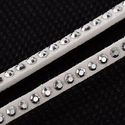 Blanco Remache faux suede cord, encaje de imitación de gamuza, con aluminio, blanco, 3x2 mm, sobre 20 yardas / rodillo