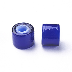 Dark Blue Handmade Lampwork Beads, Column, Dark Blue, 7.5~8x6~6.5mm, Hole: 3mm
