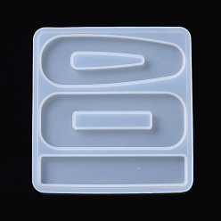 White Hair Clip Silicone Molds, Resin Casting Molds, For UV Resin, Epoxy Resin Jewelry Making, teardrop, & Rectangle & Bar, White, 75x70.5x3.5mm