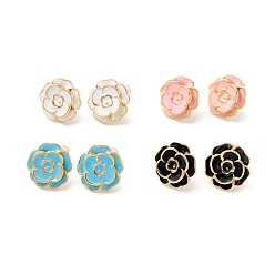 Mixed Color Flower Enamel Stud Earrings for Women, Real 18K Gold Plated Brass Earrings, Cadmium Free & Lead Free, Mixed Color, 15x4mm, Pin: 1mm