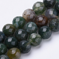 Moss Agate Natural Moss Agate Beads Strands, Faceted, Round, 6mm, Hole: 1mm, about 62pcs/strand, 15.3 inch
