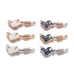 Mixed Color Brass Micro Pave Cubic Zirconia Links, with Shell, Bird with Leaf, Mixed Color, 17x32x3.5mm, Hole: 1.4mm