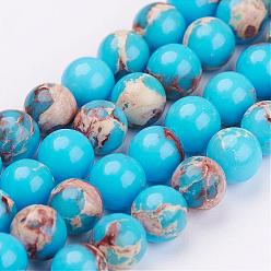 Bleu Dodger Brins de perles de jaspe impérial naturel, teint, ronde, Dodger bleu, 8mm, Trou: 1mm, Environ 47 pcs/chapelet, 15.7 pouce