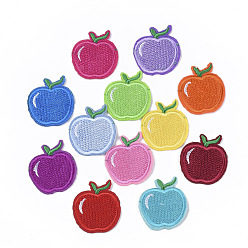 Mixed Color Computerized Embroidery Cloth Iron On/Sew On Patches, Costume Accessories, Appliques, Apple, Mixed Color, 37x33x1.5mm, about 12colors, 1color/10pcs, 120pcs/bag