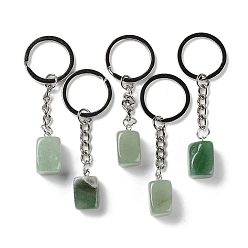 Green Aventurine Natural Green Aventurine Pendant Keychain, with Iron Ring, Cuboid, 7.2~7.5cm