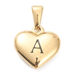 Letter A 304 подвески из нержавеющей стали, сердце с черной буквой, золотые, letter.a, 16x16x4.5 мм, отверстие : 7x3 мм