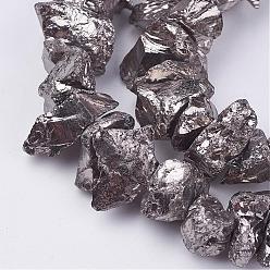 Plaqué Gris Galvaniques quartz naturel brins cristal de perles, nuggets, platinée, 10~24.5x5.5~16x2~23mm, Trou: 1mm, Environ 54~64 pcs/chapelet, 15.1~15.9 pouce