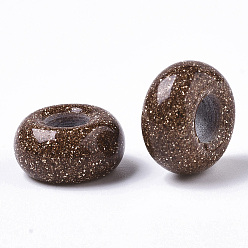 Камень с Пылевым Золотом Синтетические золотые камни европейские бусины, бусины с большим отверстием, рондель, 14x7 мм, отверстие : 5~6 мм