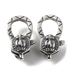 Antique Silver 925 Thailand Sterling Silver Lobster Claw Clasps, Crown, with 925 Stamp, Antique Silver, 17.5x10.5x7.5mm, Hole: 1.2mm