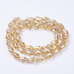 Light Khaki Electroplate Glass Beads Strands, AB Color Plated, Faceted Teardrop, Light Khaki, 15x10mm, Hole: 1mm, 50pcs/strand, 27.1 inch
