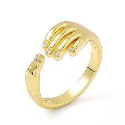 Claro Anillo de puño abierto plam de mano de circonita cúbica, joyas de latón dorado para mujer, Claro, tamaño de EE. UU. 6 3/4 (17.1 mm)