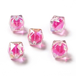 Deep Pink Two Tone UV Plating Rainbow Iridescent Acrylic Beads, Polygon, Deep Pink, 15.5x16x16mm, Hole: 2.7~2.8mm