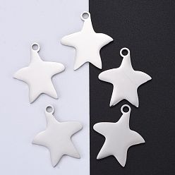 Stainless Steel Color 304 Stainless Steel Pendants, Manual Polishing, Stamping Blank Tag, Starfish, Stainless Steel Color, 29x25x1.8mm, Hole: 2.3mm