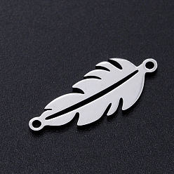 Stainless Steel Color 201 Stainless Steel Links connectors, Feather, Stainless Steel Color, 23x9x1mm, Hole: 1.4mm