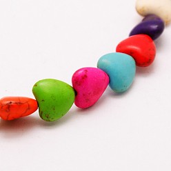 Mixed Color Heart Synthetic Turquoise Beads Strands, Dyed, Mixed Color, 12x12x5mm, Hole: 1mm, about 36pcs/strand, 15.7 inch