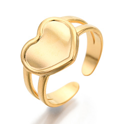 Real 18K Gold Plated Ion Plating(IP) 304 Stainless Steel Heart Cuff Rings, Wide Band Rings, Open Rings for Women Girls, Real 18K Gold Plated, US Size 7(17.9mm)