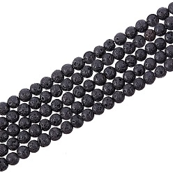 Noir Brins de perles rondes en pierre de lave naturelle, noir, 4~5mm, Trou: 0.8mm, Environ 94 pcs/chapelet, 15.7 pouce