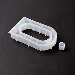 White Arch Display Holder Silicone Molds, for Test Tube of Water Planting, Resin Casting Molds, White, 165x102x32mm, Inner Diameter: 150x87mm, Hole: 17mm & 21x19mm, 2pcs/set