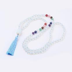 Opalite Opalite Tassel Pendant Necklaces, with Gemstone Beads, Chakra Necklaces, 40.5 inch(103cm)