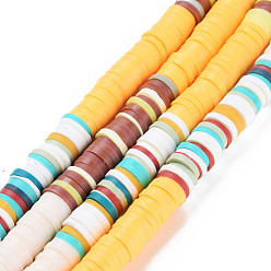 Mixed Color Handmade Polymer Clay Bead Strands, Heishi Beads, Disc/Flat Round, Mixed Color(Main Color: Misty Rose & Gold), 6x0.3~1.5mm, Hole: 1.6mm, about 335~351pcs/strand, 15.47 inch~15.71 inch(39.3cm~39.9cm)