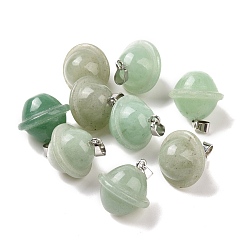 Green Aventurine Natural Green Aventurine Pendants, Planet Charms, with Platinum Plated Alloy Snap on Bails, 19.5~21.5x18~18.5mm, Hole: 5.5x3.3mm