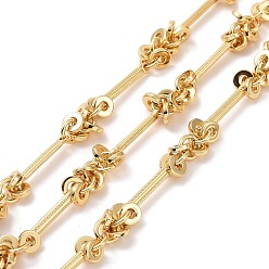 Real 18K Gold Plated Brass Bar & Knot Link Chains, Unwelded, with Spool, Cadmium Free & Lead Free, Real 18K Gold Plated, 15x8x4mm, 21.5x3x2mm, 6x1.5mm