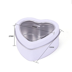 White Tinplate Tins Gift Boxes with Clear Window Lid, Heart Storage Box, White, 6x5.9x2.7cm