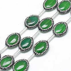 Vert Mer Perles d'agate naturelle en strass, teint, ovale, vert de mer, 20.5~23x6mm, Trou: 1mm