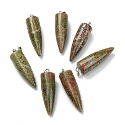 Unakite Natural Unakite Pendants, with Platinum Brass Findings, Bullet, 32~35x10~11mm, Hole: 7X3mm