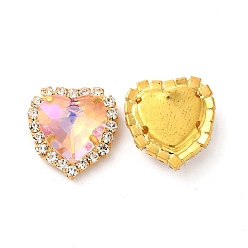 Light Rose Moonlight Effect Heart Sew on Rhinestone, Multi-strand Links, with Golden Tone Brass Prong Settings, Garments Accessories, Light Rose, 17x16x6mm, Hole: 1.2mm