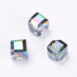 Разноцветный Имитация Австрийские кристаллические шарики, класс AAA, граненые, кубические, красочный, 7x8.5x8.5 мм, отверстие : 0.9~1 мм