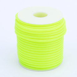 Green Yellow Hollow Pipe PVC Tubular Synthetic Rubber Cord, Wrapped Around White Plastic Spool, Green Yellow, 4mm, Hole: 2mm, about 16.4 yards(15m)/roll