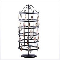 Black 6-Tier Rotatable Iron Earring Display Towers, with 288 Holes, Black, 19.5x19.5x48cm