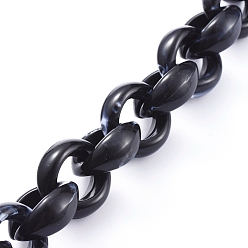 Black Handmade Acrylic Rolo Chains, Belcher Chain, Imitation Gemstone Style, Black, Links: 20x18x8mm, about 39.37 inch(1m)/strand