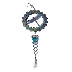 Dragonfly Moulin à vent en métal, perles de verre, Pour décoration suspendue de jardin de cour extérieure, couleur arc en ciel, libellule, 3mm