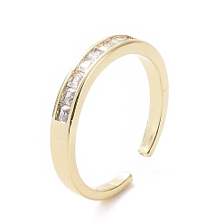 Golden Clear Cubic Zirconia Rectangle Open Cuff Ring, Brass Jewelry for Women, Golden, Inner Diameter: 18mm