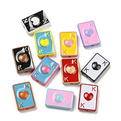 Mixed Color Alloy Enamel Beads, Lead Free & Cadmium Free, Playing Card, Ace of Hearts, Mixed Color, 15x10x4.5mm, Hole: 1.6mm